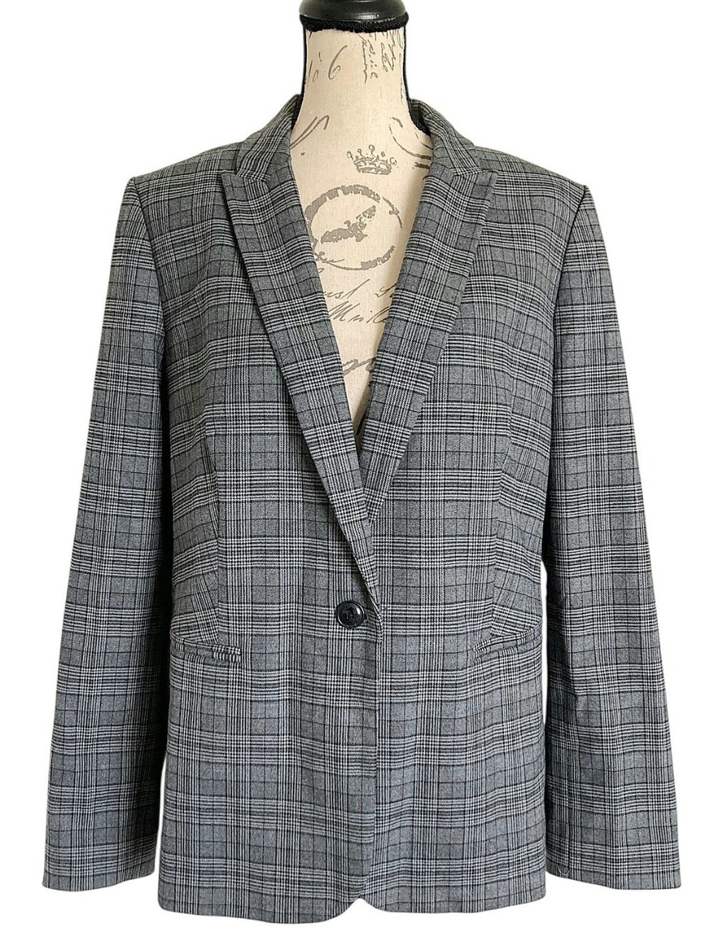 J. Crew Factory Glen Plaid One Button Blazer Gray Size 16 Preppy Office Academia